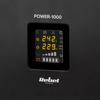 Rebel POWER-1000 Wall-Mounted Emergency Power Supply – Pure Sine Wave Inverter with 12V Charging Function, 230V, 1000VA/700W