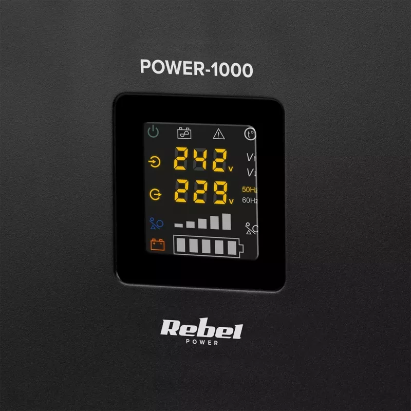 Rebel POWER-1000 Wall-Mounted Emergency Power Supply – Pure Sine Wave Inverter with 12V Charging Function, 230V, 1000VA/700W
