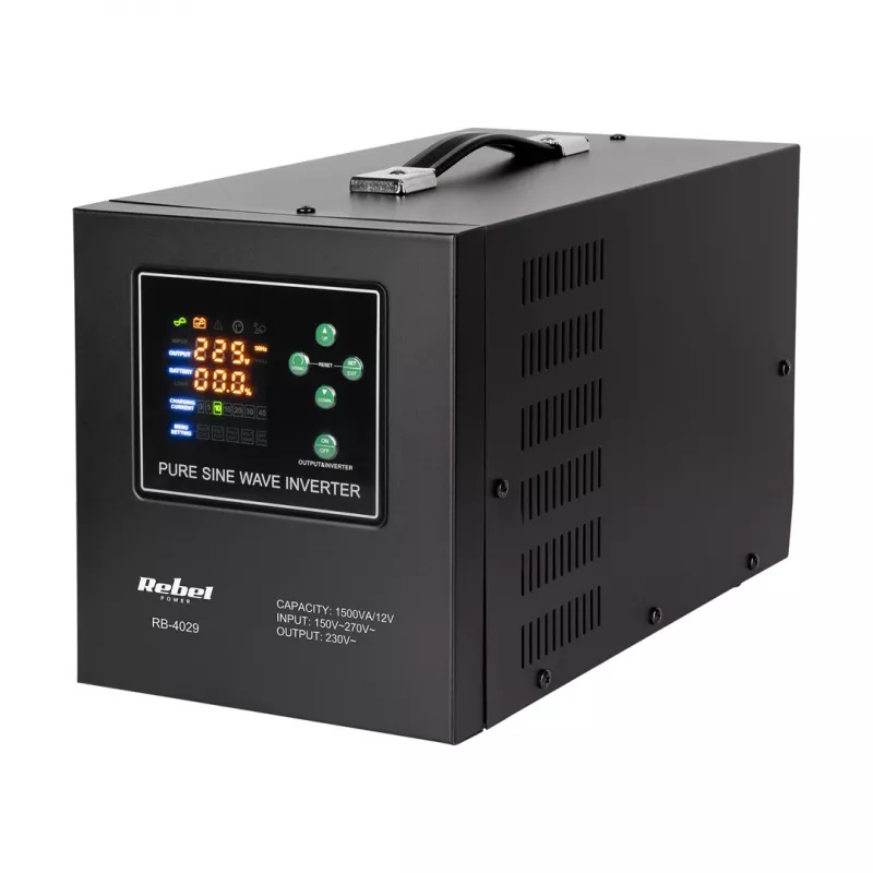 Rebel POWER-1500-LFP4 Emergency Power Supply – Pure Sine Wave Inverter with 12V Charging Function, 230V, 1500VA/1050W