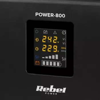 Rebel POWER-800 Wall-Mounted Emergency Power Supply – Pure Sine Wave Inverter with 12V Charging Function, 230V, 800VA/500W