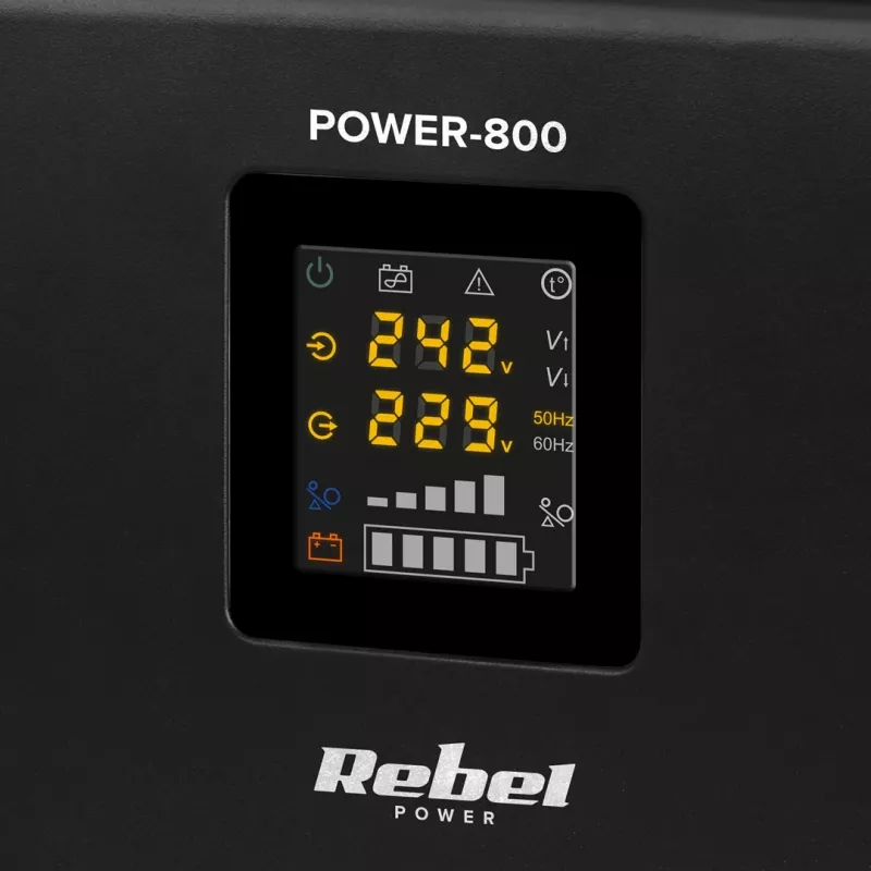 Rebel POWER-800 Wall-Mounted Emergency Power Supply – Pure Sine Wave Inverter with 12V Charging Function, 230V, 800VA/500W