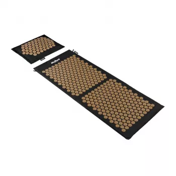 REBEL RBA-6012-GL ECO Acupressure Mat Set with Pillow, XL 110x42 cm, Golden Spikes, Natural Cotton & Coconut Fiber