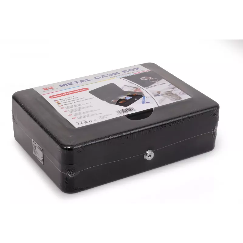 RED EAGLE BOX-300 Metal Cash Box with Key Lock, Black, Steel