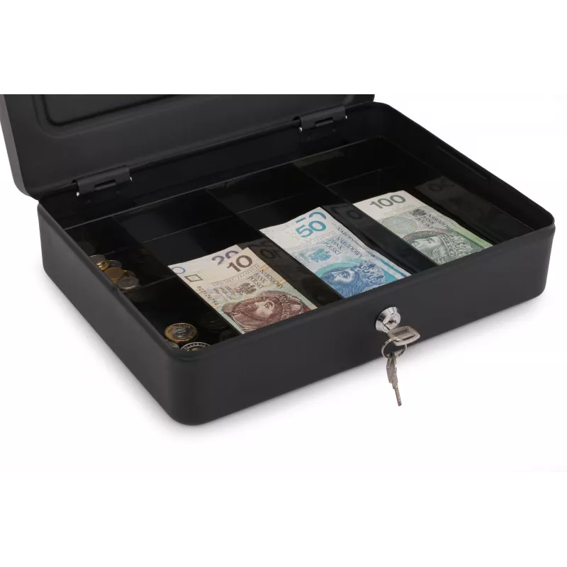 RED EAGLE BOX-300 Metal Cash Box with Key Lock, Black, Steel