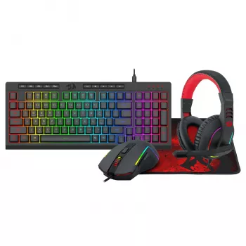 Redragon 4-in-1 RGB Gaming Combo: Full-Size Membrane Keyboard, Optical Mouse, Cloth Mousepad & Stereo Headset
