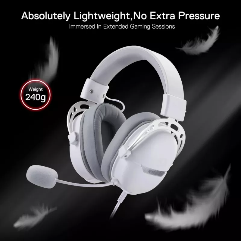 REDRAGON AURORA Over-Ear Gaming Headset - White (50mm Drivers, RGB LED, Detachable Mic)