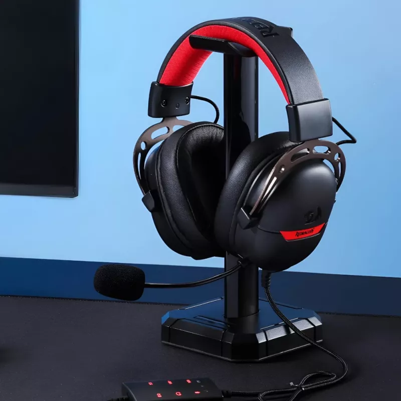 REDRAGON AURORA Over-Ear Gaming Headset with 50mm Drivers, RGB LED, Detachable Mic - Black