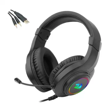 REDRAGON HYLAS H260RGB Over-Ear Gaming Headset with Detachable Microphone, 50mm Drivers, RGB Lighting, 3.5mm Audio + USB Power, Black