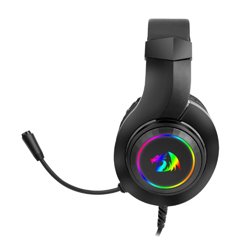 REDRAGON HYLAS H260RGB Over-Ear Gaming Headset with Detachable Microphone, 50mm Drivers, RGB Lighting, 3.5mm Audio + USB Power, Black