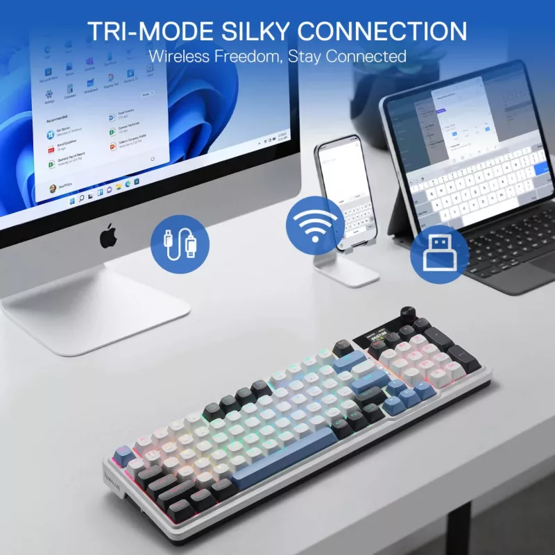 Redragon K719WGB GALATIN RGB PRO Full-Sized Wireless Mechanical Gaming Keyboard - White