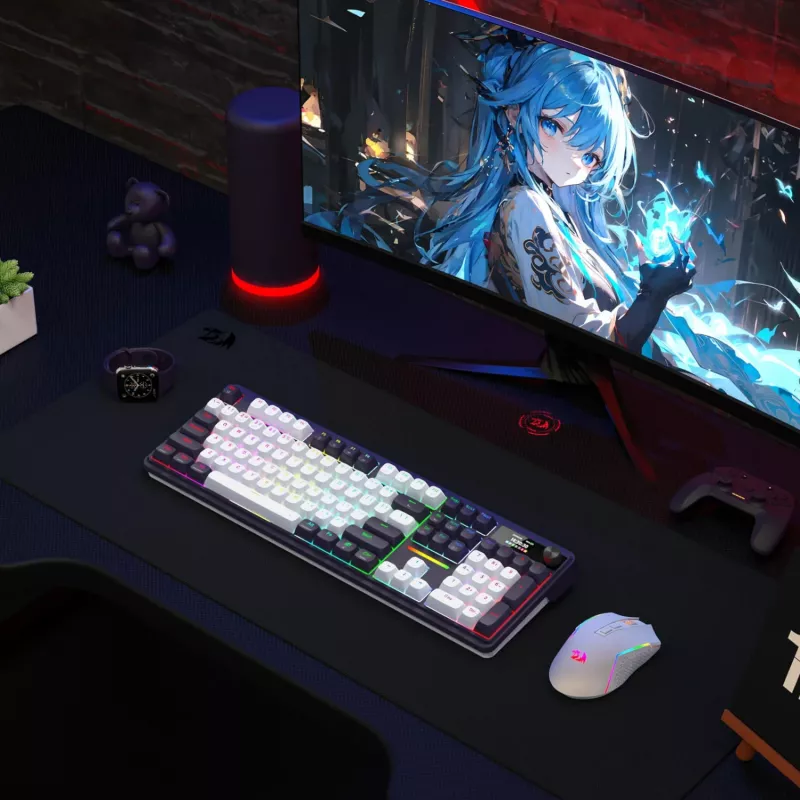 Redragon K762WB-RGB-PRO LCD Full-size Gasket Mechanical Keyboard - Black