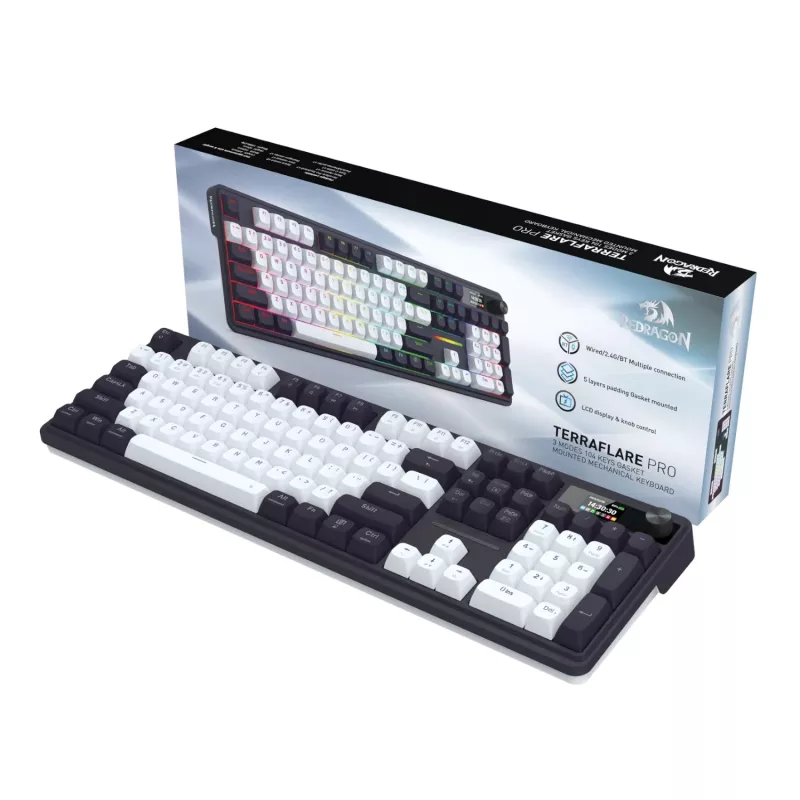 Redragon K762WB-RGB-PRO LCD Full-size Gasket Mechanical Keyboard - Black