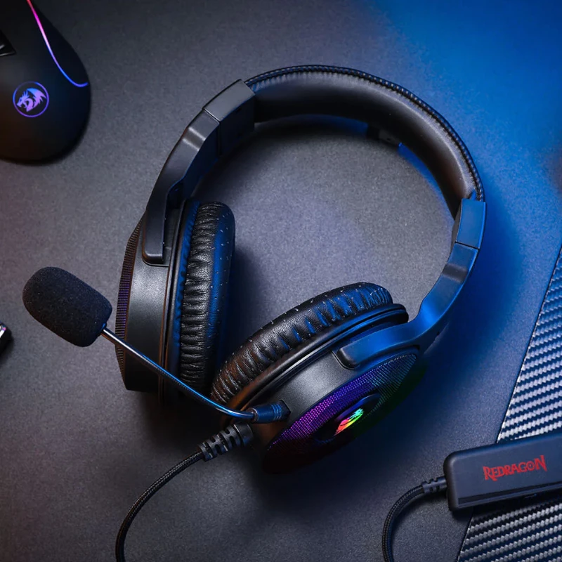 REDRAGON PANDORA H350 RGB Over-Ear Gaming Headset with Detachable Microphone, 50mm Drivers, 3.5mm Audio & USB RGB Power, Black