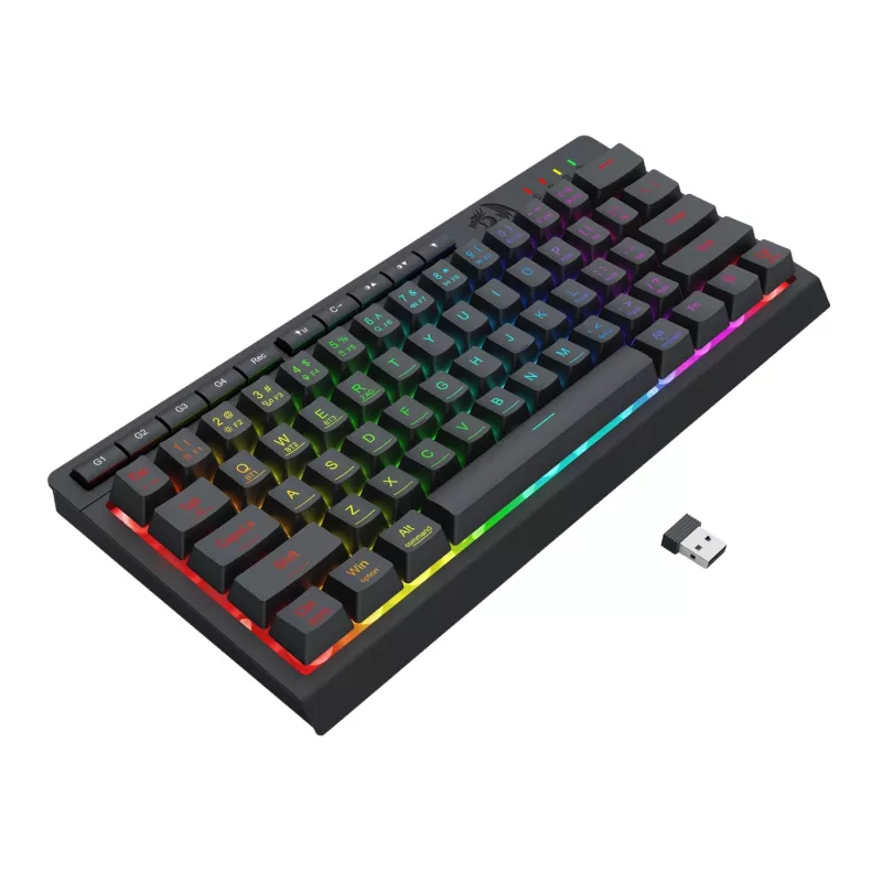 Redragon SHIVA K522 PRO RGB Wireless Gaming Keyboard - Tri-Mode TKL Mechanical, Hot-Swappable Red Switches, Black