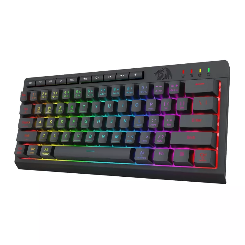 Redragon SHIVA K522 PRO RGB Wireless Gaming Keyboard - Tri-Mode TKL Mechanical, Hot-Swappable Red Switches, Black
