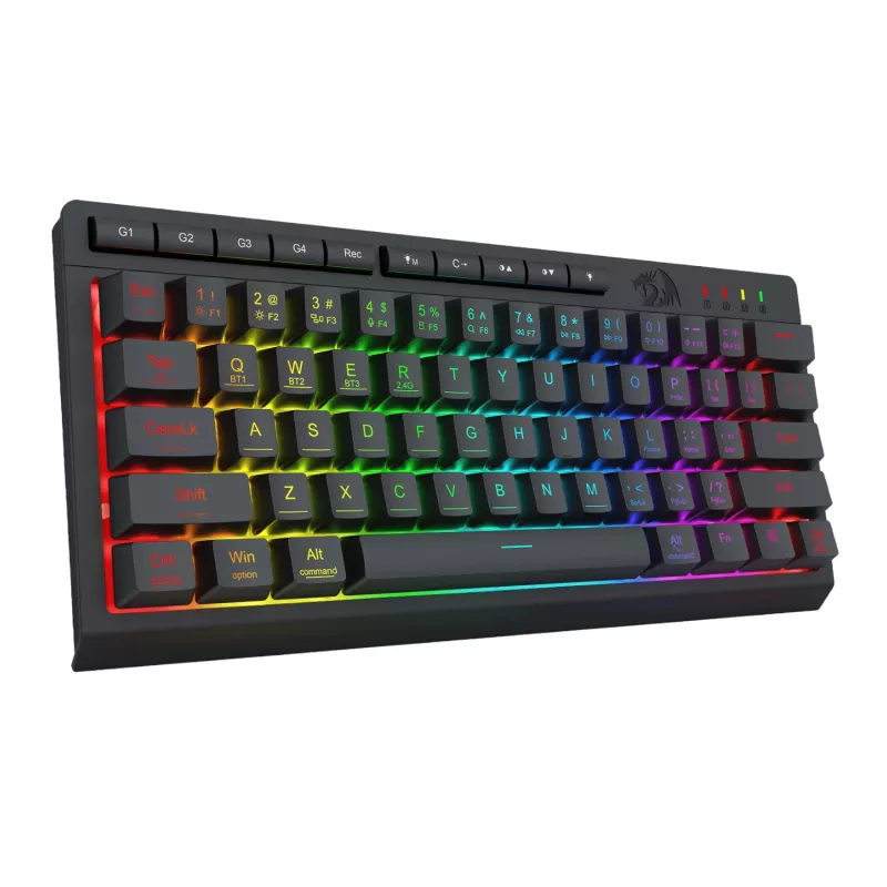 Redragon SHIVA K522 PRO RGB Wireless Gaming Keyboard - Tri-Mode TKL Mechanical, Hot-Swappable Red Switches, Black