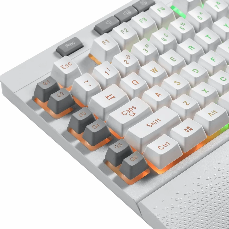 REDRAGON SHIVA RGB Membrane Keyboard, White, Full-Size, 6 Macro Keys, Detachable Wrist Rest, Wired USB