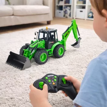 Remote Control Backhoe Loader RC Lights Sound Green Huina 1:14