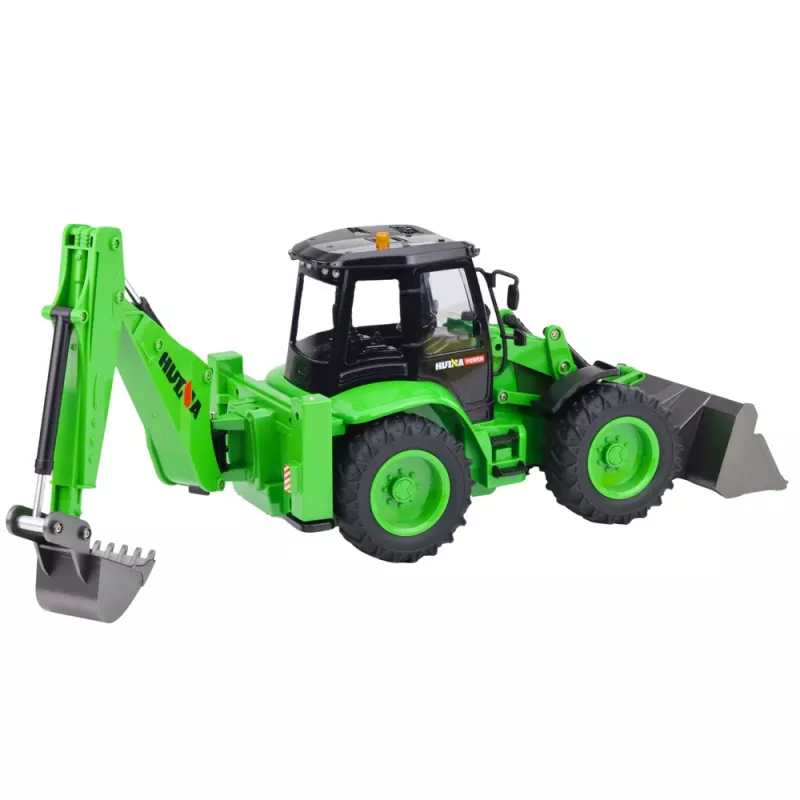 Remote Control Backhoe Loader RC Lights Sound Green Huina 1:14