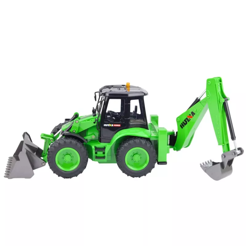 Remote Control Backhoe Loader RC Lights Sound Green Huina 1:14
