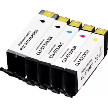 Renkforce Compatible 5-Pack High-Yield Ink Cartridge Set for Canon PGI-570PGBK XL, CLI-571BK XL, CLI-571C XL, CLI-571M XL, CLI-571Y XL (Black, Photo Black, Cyan, Magenta, Yellow) RF-6952434