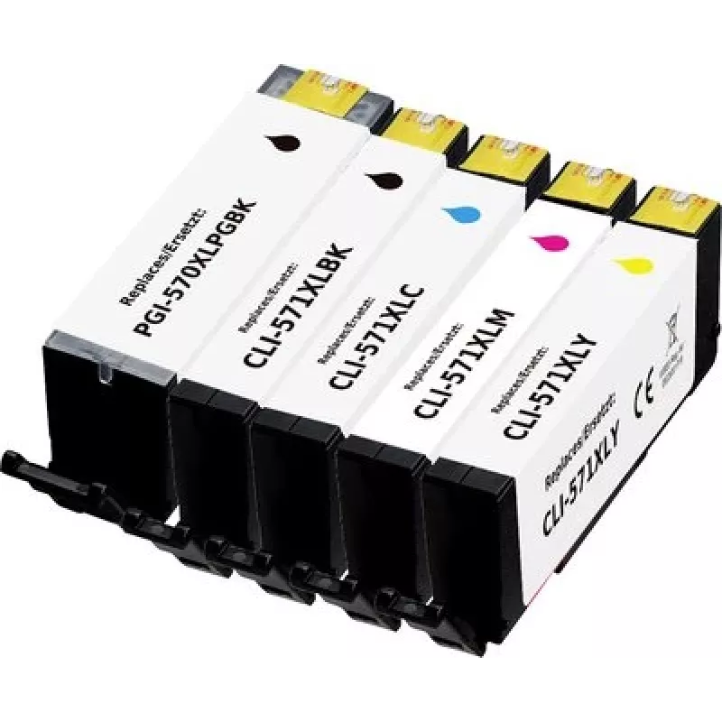 Renkforce Compatible 5-Pack High-Yield Ink Cartridge Set for Canon PGI-570PGBK XL, CLI-571BK XL, CLI-571C XL, CLI-571M XL, CLI-571Y XL (Black, Photo Black, Cyan, Magenta, Yellow) RF-6952434