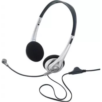 Renkforce RF-5045268 Wired On-Ear Headset with Boom Microphone and Inline Volume Control, Black/Silver