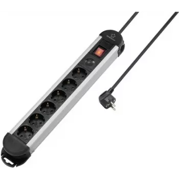 Renkforce RF-6417718 6-Way Surge Protected Power Strip with Aluminium Housing, 1.5 m Cable, Black