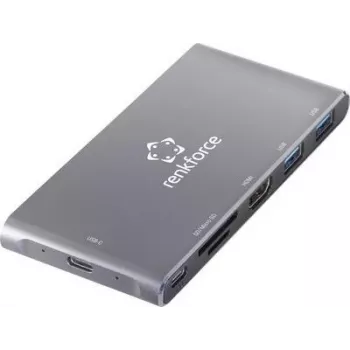 Renkforce RF-PCR-550 USB-C Hub with HDMI, 3x USB-A, PD, SD/microSD Card Reader - Grey Aluminium RF-4599772