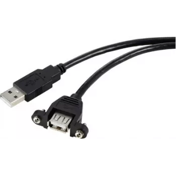 Renkforce USB 2.0 Extension Cable, USB-A Male to USB-A Female, 1 m, Black, Panel Mount, Screwable RF-5720386