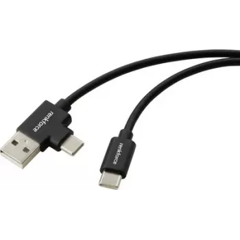 Renkforce USB-C to USB-A Cable, USB 2.0, 2 m, Black, 480 Mbps, Double Shielded, PVC Jacket, Straight Connectors RF-7116122