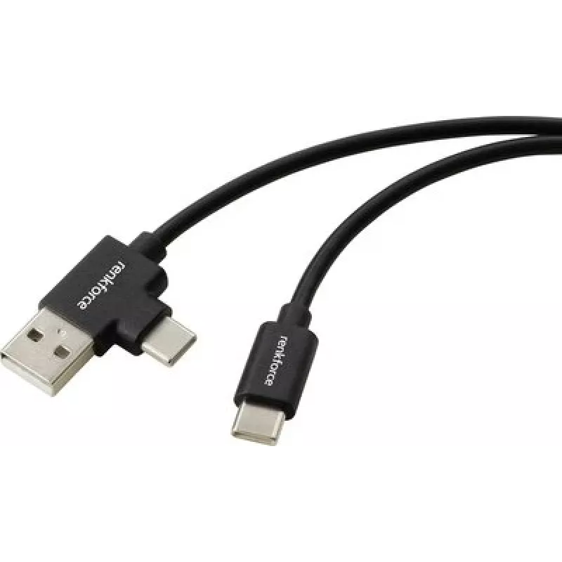 Renkforce USB-C to USB-A Cable, USB 2.0, 2 m, Black, 480 Mbps, Double Shielded, PVC Jacket, Straight Connectors RF-7116122