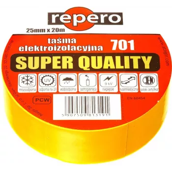 REPERO 701 Yellow PVC Electrical Insulating Tape 19mm x 20m - Self-Extinguishing, 600V