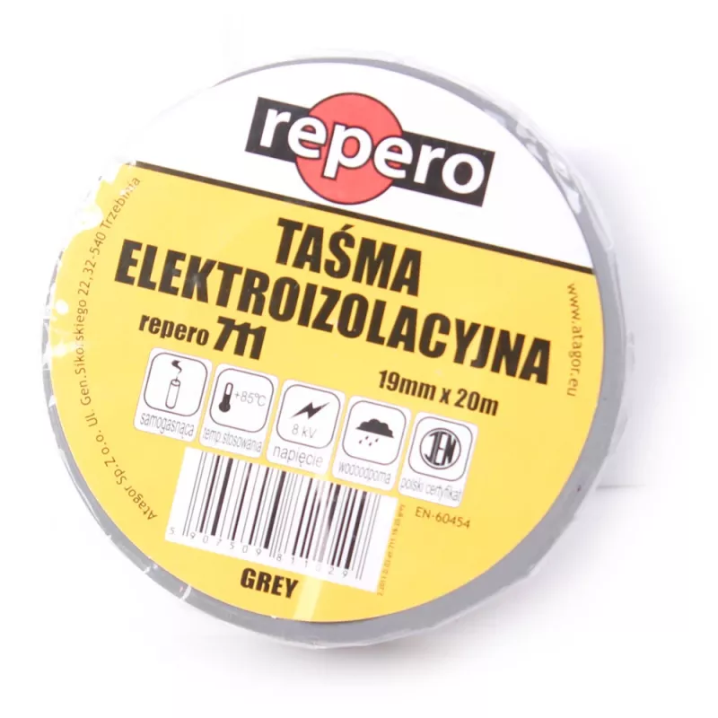 REPERO TTE711E0-0019-20 Grey PVC Electrical Insulation Tape 19 mm x 20 m