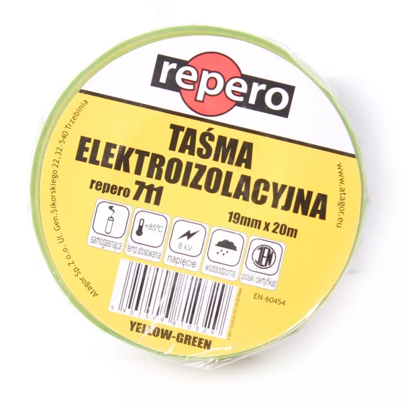 REPERO 711E Yellow-Green PVC Electrical Insulating Tape 19 mm x 20 m