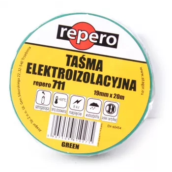 REPERO TTE711E4-0019-20 PVC Electrical Insulating Tape, Green, 19 mm x 20 m, 600V, Flame Retardant