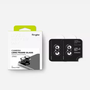 Ringke Camera Frame 2-Pack Lens Protector for Samsung Galaxy Z Flip 8 - Black Aluminum Alloy with 9H Tempered Glass