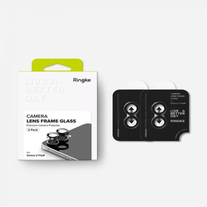 Ringke Camera Frame 2-Pack Lens Protector for Samsung Galaxy Z Flip 8 - Black Aluminum Alloy with 9H Tempered Glass