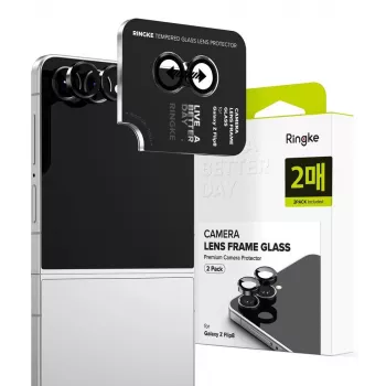 Ringke Camera Frame 2-Pack Lens Protector for Samsung Galaxy Z Flip 8 - Black Aluminum Alloy with 9H Tempered Glass