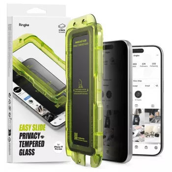 Ringke iPhone 17 Pro Screen Protector Premium Easy Slide Privacy Tempered Glass 9H with Installation Jig (2-Pack) Transparent