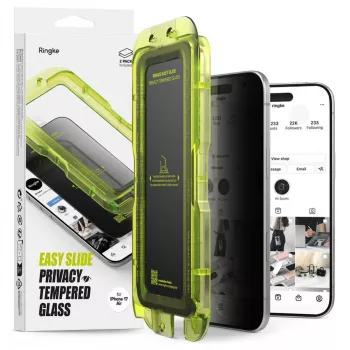 Ringke iPhone Air Screen Protector Premium Easy Slide Privacy Tempered Glass 9H with Installation Jig (2-Pack) Transparent