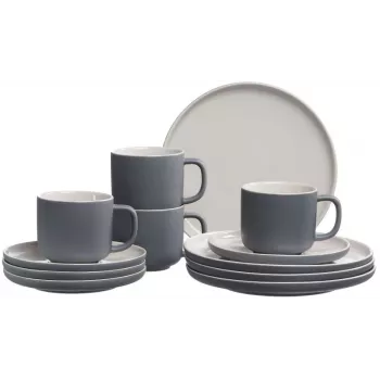 Ritzenhoff & Breker Jasper 12-Piece Stoneware Coffee Service Set, Grey with Glossy Glaze 407648