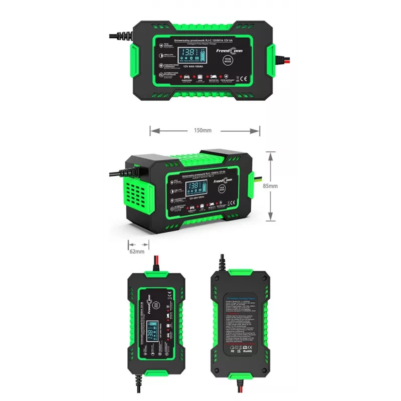 RJ TIANYE FreedConn RJ-C 120501A 12V 6A Smart Automatic Battery Charger for Lead-Acid AGM GEL EFB with LCD Display