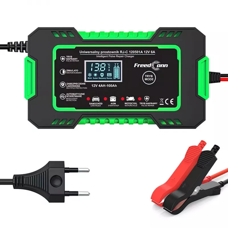 RJ TIANYE FreedConn RJ-C 120501A 12V 6A Smart Automatic Battery Charger for Lead-Acid AGM GEL EFB with LCD Display