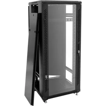 ROADINGER SSC-24 24U Freestanding Steel Rack Cabinet with Tempered Glass Door, 600x600x1170 mm, 150 kg Load, Black