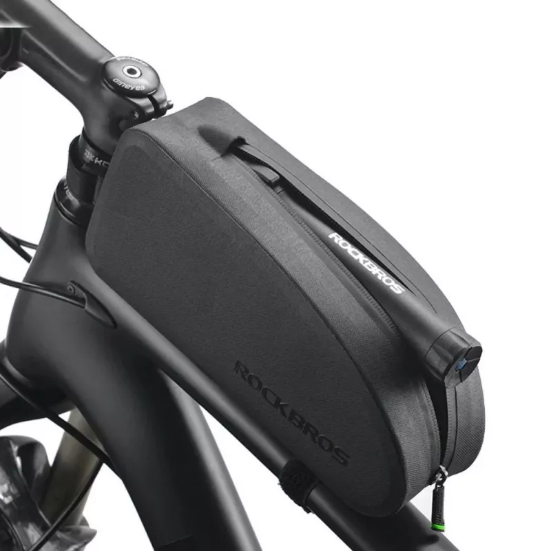 ROCKBROS 1.6L Bicycle Top Tube Bag Waterproof Hard Shell EVA Carbon Fiber Texture Black