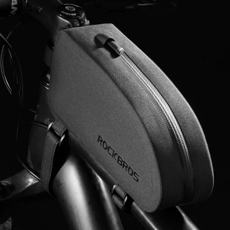 ROCKBROS 1.6L Bicycle Top Tube Bag Waterproof Hard Shell EVA Carbon Fiber Texture Black