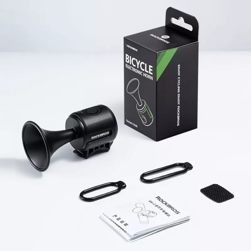 ROCKBROS Electronic Bicycle Bell - Black, 110-120 dB, 4 Tones, Rechargeable, IPX4