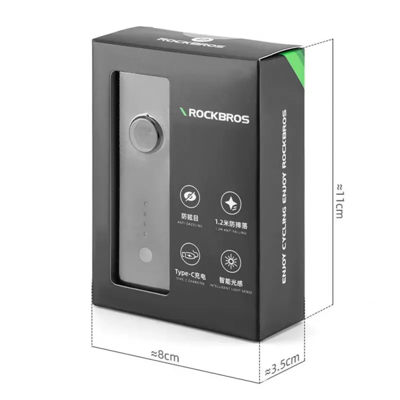 ROCKBROS Front Bike Light 260 lm with USB-C to USB-A Cable - Black