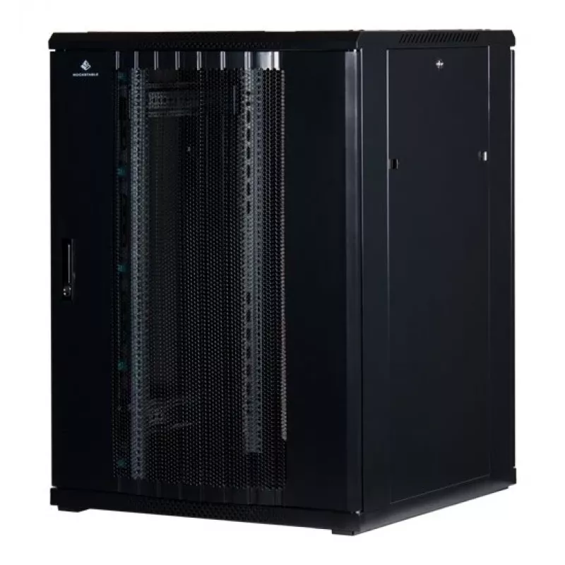 Rockstable RS19-8822PP 22U 19-Inch Freestanding Server Cabinet with Mesh Door, 800 kg Load Capacity, Lockable, Adjustable Feet and Rails, Black
